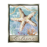 СТУПЕЛ водна плажа добредојде на пејзаж со starвездички пејзаж, сив плови, врамен уметнички печатен wallид уметност