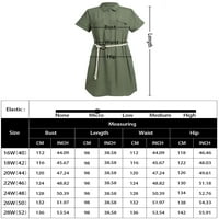 Women'sенски плус големина мек летен краток ракав миди фустан, обичен фустан од кошула со трнкел