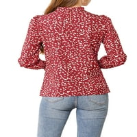 Womenенски разгален врат, исмејуван манжетни со цветни печатени блузи, врвен блуза