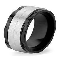 Крајбрежен накит црн два тона не'рѓосувачки челик текстуриран прстен