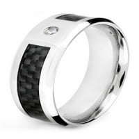 Крајбрежен накит од не'рѓосувачки челик црни јаглеродни влакна кубни цирконија прстен