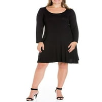 Облека за удобност женски плус големина класичен долг ракав разгорен мини фустан