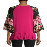 Bluze Woman Sleave Raglan мешана блуза за печатење, жени