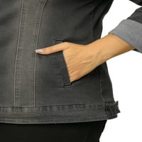Единствени поволни цени, женски плус големина со долга ракав, предно измиена јакна од тексас