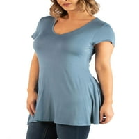 Комфорна облека, женски плус големина Краток ракав V вратот Туника маица