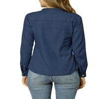 Единствени поволни договори за женски тексас врвот на вратот џеб на градите со долг ракав надолу кошула