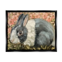 Tuphelive Wild Rabbit розово цветање ливада животни и инсекти сликање црна пловичка врамена уметничка печатена
