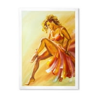 DesignArt 'Топла обоена фламенко жена танчерка' модерна врамена уметничка печатење