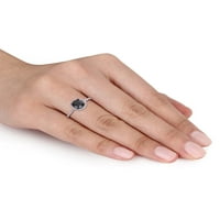 1- Карат Т.В. Црн и бел дијамант 14KT Бело злато ореолски прстен за ангажман