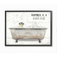 Sulpell Industries Среќата е меур бања Цитат за бања, када за пилешко, врамно wallиден дизајн на уметност од Лори Деитер, 11 14