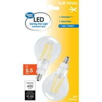 LED сијалица со одлична вредност, 5,5W тавански вентилатор чиста ламба E Candelabra, затемнета, мека бела,