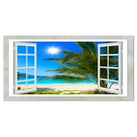 Дизајн на 'прозорецот отворен за плажа со палма' Екстра голема уметност од морско платно платно