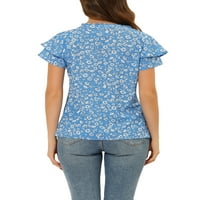 Единствени поволни цени за женски цветни печати со врвен ракав за ракав надолу во блуза за вратот на вратот