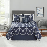 Главни 7-парчиња сини геометриски jacquard Comforter сет, крал
