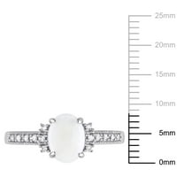Miaенски Carat Carat T.G.W. Овален прстен за опал и дијамантски кабини 10kt прстен на бело злато солитер
