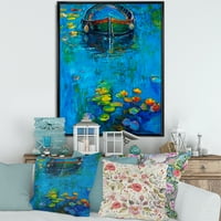 DesignArt 'Брод во сино езеро' наутички и крајбрежен врамен платно wallиден печатење