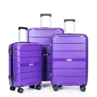 Хардсајд куфер со тркала, лесен сет за багаж, сет од 3 парчиња, сребро