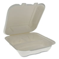 PACTIV EarthChoice Bagasse Hinged Capher Cantainer, 7. 7. 2,8, 3-одделение, природен, 150 картон