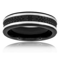 Крајбрежен накит од не'рѓосувачки челик црн позлатен и четкан текстуриран прстен