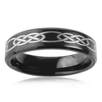 Крајбрежен накит црн позлатен не'рѓосувачки челик четкан келтски јазол прстен